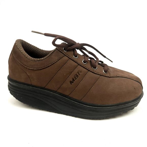 MBT Casual 02 Shoes Leather Lace-Up Comfort Size 7.5 Toning Brown Womens - Picture 1 of 9